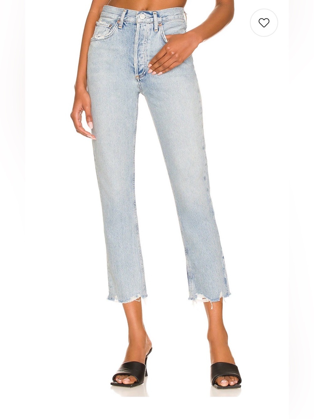 AGOLDE Riley High Rise Straight Crop Raw Hem in Light Indigo. Size 25
